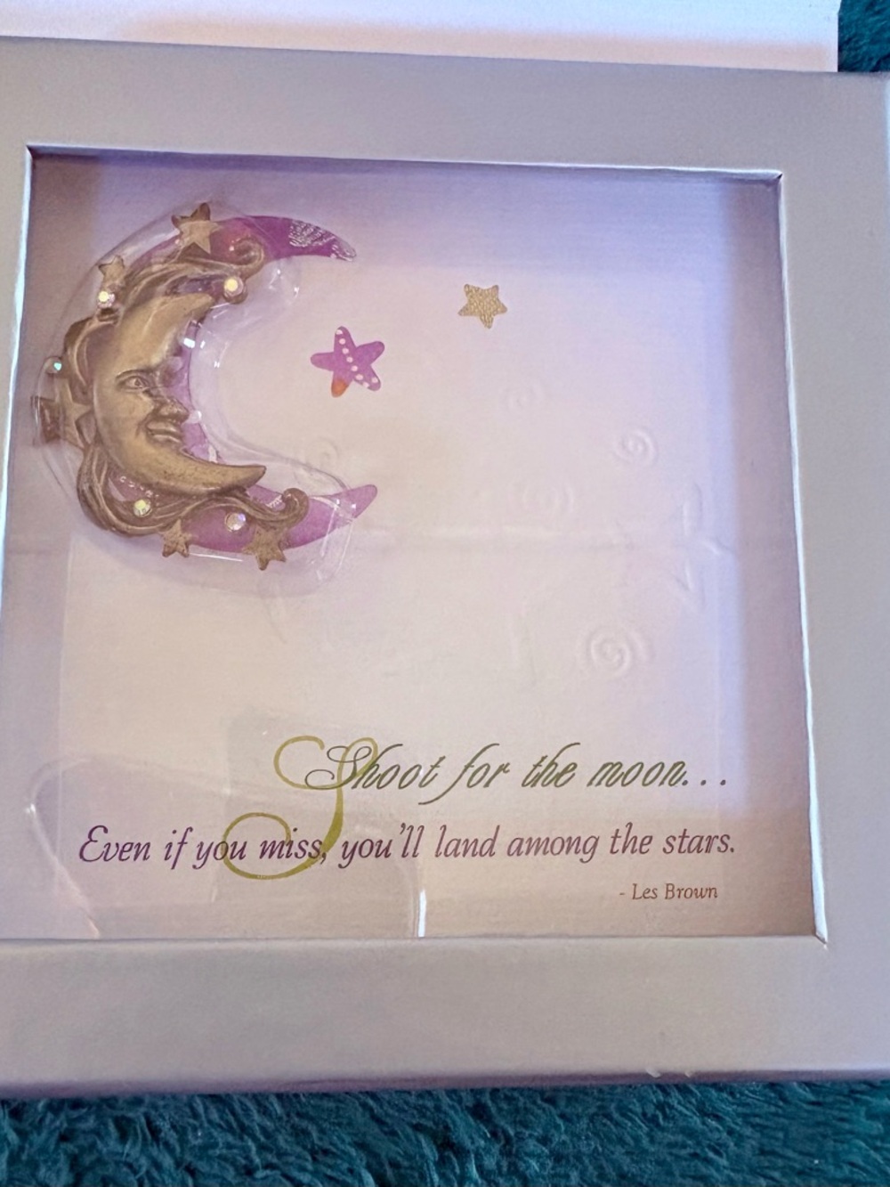 Moon Wall Art Plaque with Stars - Pink and Gold Accents